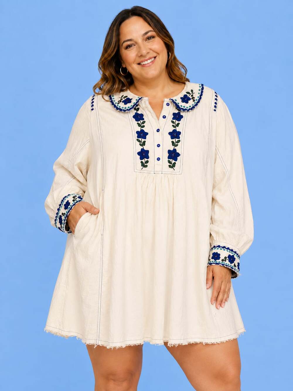 Free People More To Come Ivory Embroidered Mini Dress